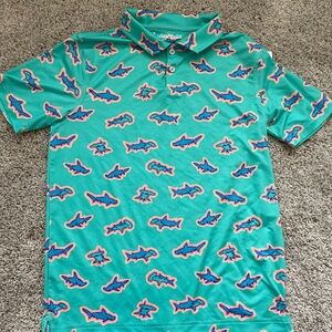 Teal Shark Pattern Polo
